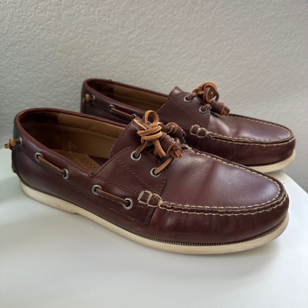 Polo Ralph Lauren Merton Boat Shoes Mens 10.5D Brown Leather Moc Toe Loafers